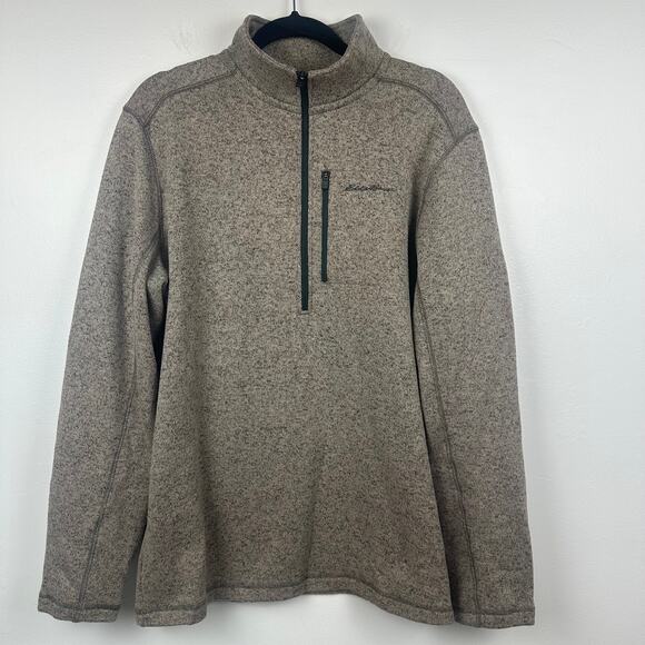 Eddie Bauer Mens Signature Half-Zip Long Sleeve Heather Tan Sweater Pullover TL - Picture 1 of 8